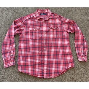 Polo Ralph Lauren‎ Mens Shirt Red Pink Plaid Button Long Sleeve Pockets Size XL